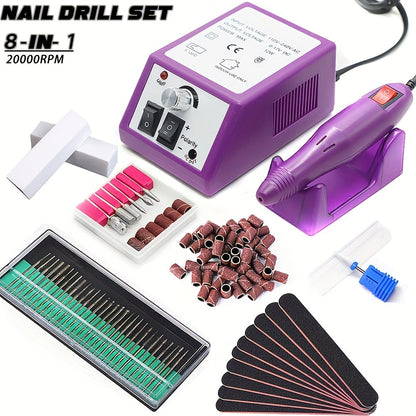 Professional Nail Drill Kit 20000RPM with 6 Drill Bits & 50 Sanding Bands — Electric Manicure Pedicure Machine Low Noise Dual-Hand for Acrylic Gel Natural Nails, Home & Salon Nail File Set, 8-in-1 Option