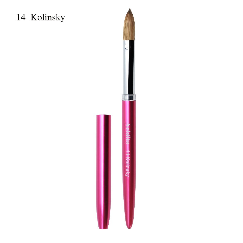 Kolinsky Acrylic Nail Brush Set 100% Pure Kolinsky Hair Flat Shape Sizes #10 #12 #14 – Professional Nail Art Sculpting Extension Brush with Rose Red Handle & Cap for Nail Technicians & Home Use