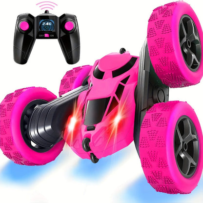 RC Stunt Car Double Sided 360 Degree Flip Remote Control Car with LED Headlights & 1400mAh Rechargeable Battery – 2.4GHz Rotating Drift Trick Car for Kids Ages 6+, Birthday Christmas Gift Boys Girls Blue Pink Orange