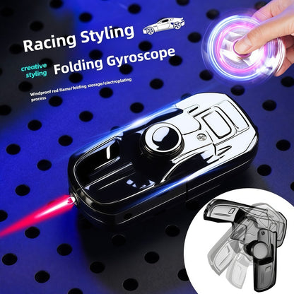 Windproof Refillable Lighter Gyro Racer Design Foldable Butane Gas Lighter with Portable Case for Outdoor Camping Hiking Daily EDC Cool Novelty Lighter Gift No Gas Included