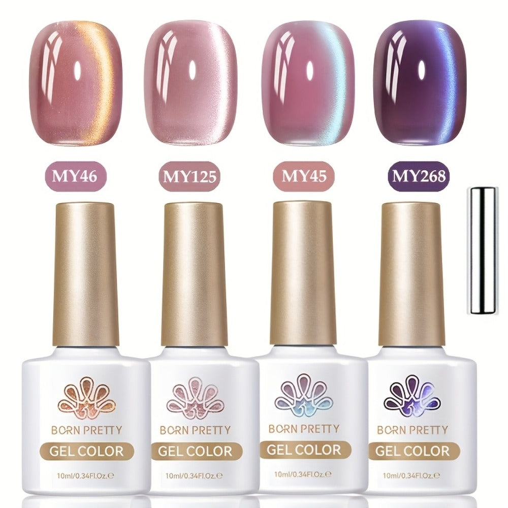 Cat Eye Gel Polish Set 4pcs Hyacinth Purple Jelly Glass — Magnetic Soak-Off UV LED Gel Nail Polish Shiny Reflective Finish for Salon & Home Nail Art Women, 10ml Each Bottle
