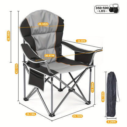 Heavy Duty Folding Camping Chair 600 Lbs Capacity – Padded Seat, Insulated Cooler Bag, Organizer Pockets & 2 Cup Holders for Camping, Beach, Fishing & Outdoor Events