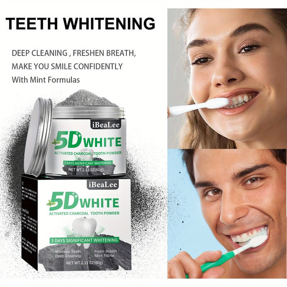 Activated Charcoal Teeth Whitening Powder 60g Natural Stain Remover for Coffee Tea Tobacco Deep Cleaning Dental Polish Breath Freshener Oral Care for Men Women Daily Whitening Treatment