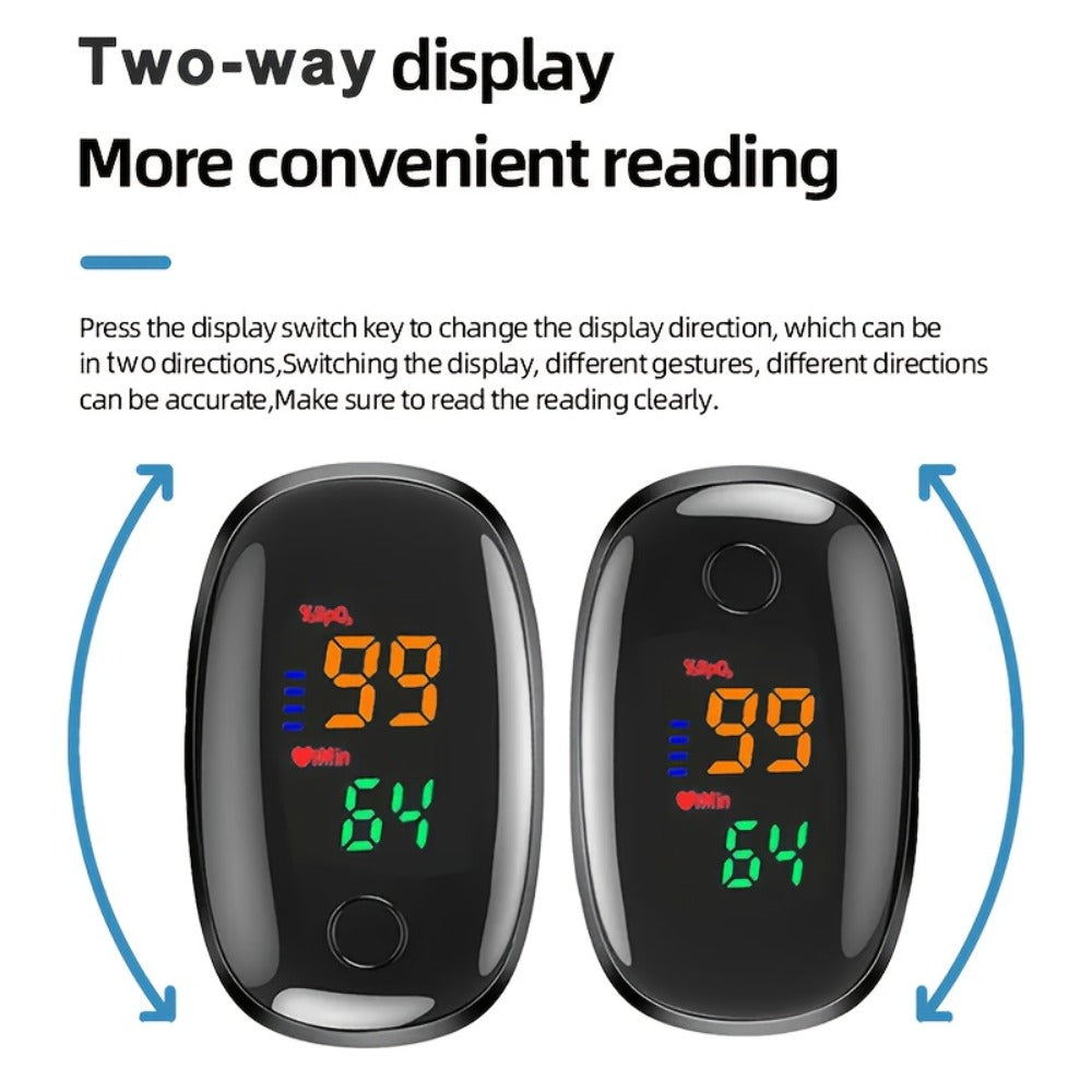 FDA Approved Pulse Oximeter with Color LED Display, Digital Fingertip Blood Oxygen Saturation & Heart Rate Monitor, Automatic SpO2 Meter for Home Health Monitoring, Black
