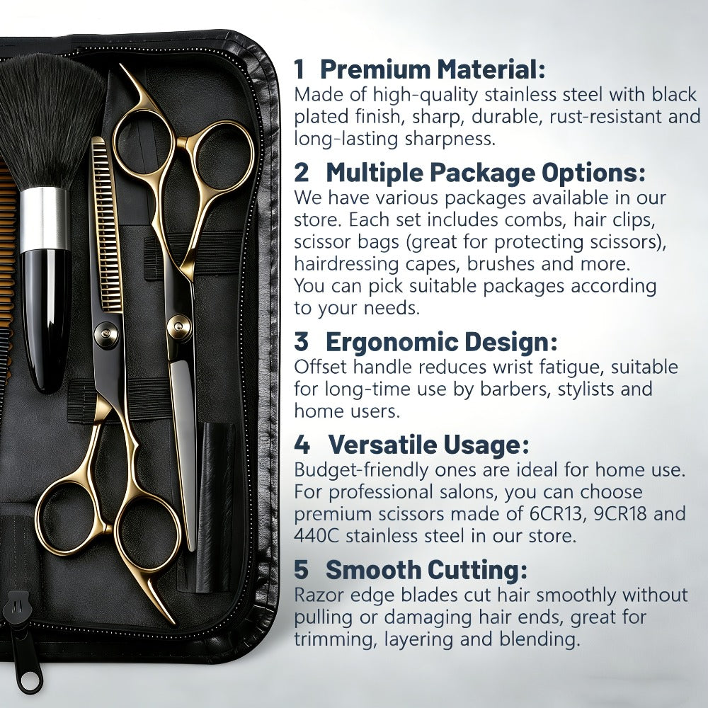 Hair Cutting Scissors Kit 13 Piece - Professional Barber Shears Set with Thinning Shears, Blending Scissors & Accessories, Complete Salon Home Haircut Kit for Men & Women All Hair Types