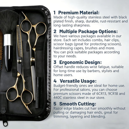 Hair Cutting Scissors Kit 13 Piece - Professional Barber Shears Set with Thinning Shears, Blending Scissors & Accessories, Complete Salon Home Haircut Kit for Men & Women All Hair Types