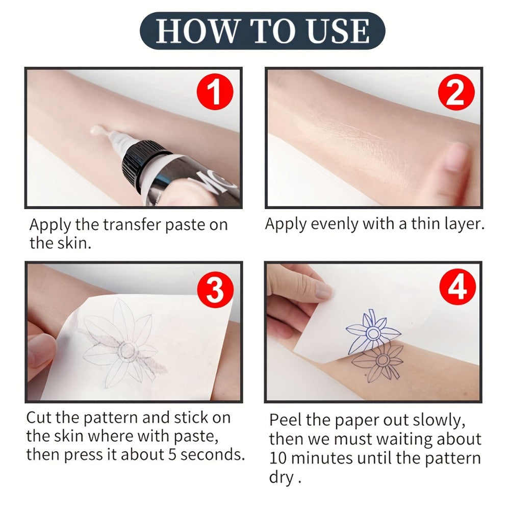 Tattoo Transfer Paper 3 Sheets – Pre-Drawn Stencils with Floral, Paisley, Spiderweb, Snake & Pizza Designs – A4 Size Body Art Stencil Kit for Beginners & Pros, No Electricity Needed