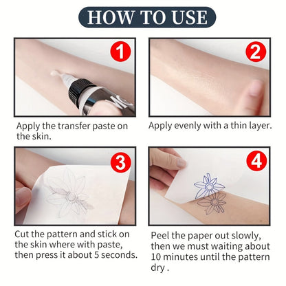 Tattoo Transfer Paper 3 Sheets – Pre-Drawn Stencils with Floral, Paisley, Spiderweb, Snake & Pizza Designs – A4 Size Body Art Stencil Kit for Beginners & Pros, No Electricity Needed