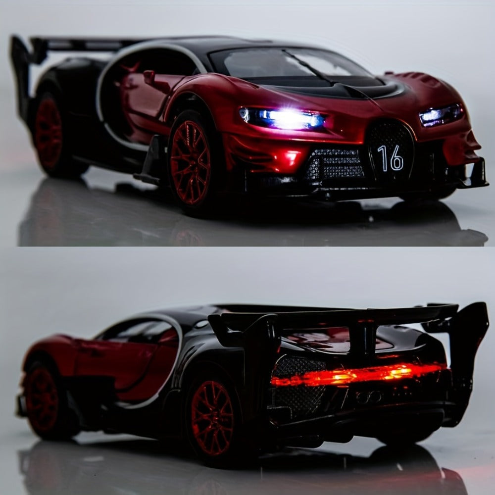1:32 Vision GT Supercar Die-Cast Pull-Back Toy Car with Lights & Sounds – Zinc Alloy Model Car for Kids & Collectors, Red, Birthday Christmas Gift
