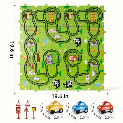 Jigsaw Puzzle Race Track Car Set Toy for Boys Kids – 39 56 73 PCS Flexible Building Track with Toy Cars | STEM Educational Play | Best Birthday Christmas Gift Ages 3 4 5 6 7