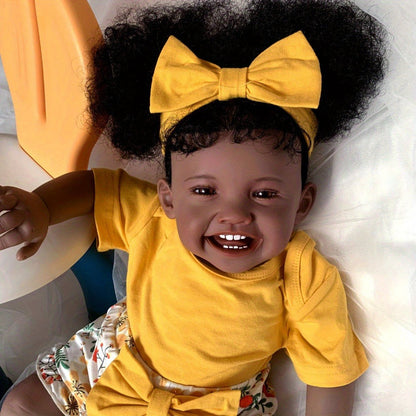 Black Reborn Baby Girl Doll 24 Inch Dark Brown Skin Soft Silicone Newborn Rooted Hair Cloth Body Magnetic Pacifier Lifelike Art Doll Gift for Kids Collectors Christmas Birthday
