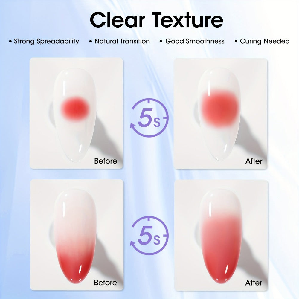 Blooming Gel Nail Art 2pcs HEMA-Free Clear Blossom Gel — Marble Watercolor Floral Tie-Dye Spreading Effect Soak-Off LED 28-Day DIY Manicure 0.68oz Each