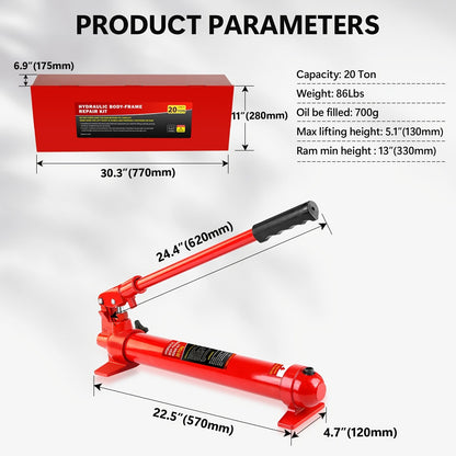 Porta Power Hydraulic Jack Kit 4 / 10 / 20 Ton, High Carbon Steel Body Repair Ram Set for Pulling Pushing Lifting Bending Straightening, Auto Overload Protection, Cars Trucks Farm Equipment, with Case