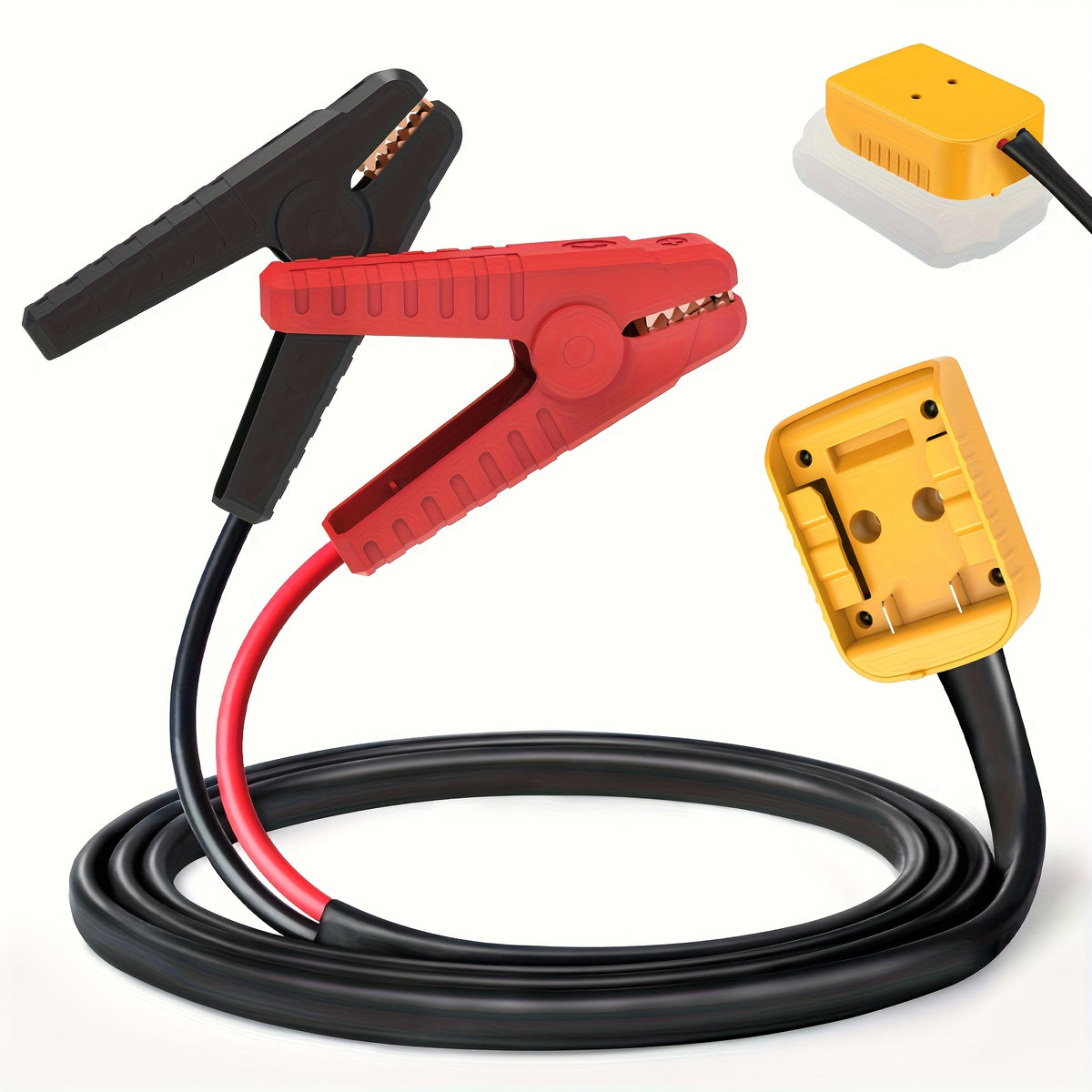 20V Lithium-Ion Battery to Jumper Cable Converter - 6Ft Heavy-Duty 100A Portable Power Cable Featuring 12 AWG Tinned Copper Wires And ABS Clamps for Vehicle Jump Starts, Trolling Motors, And Emergency Power (Yellow), Without Battery