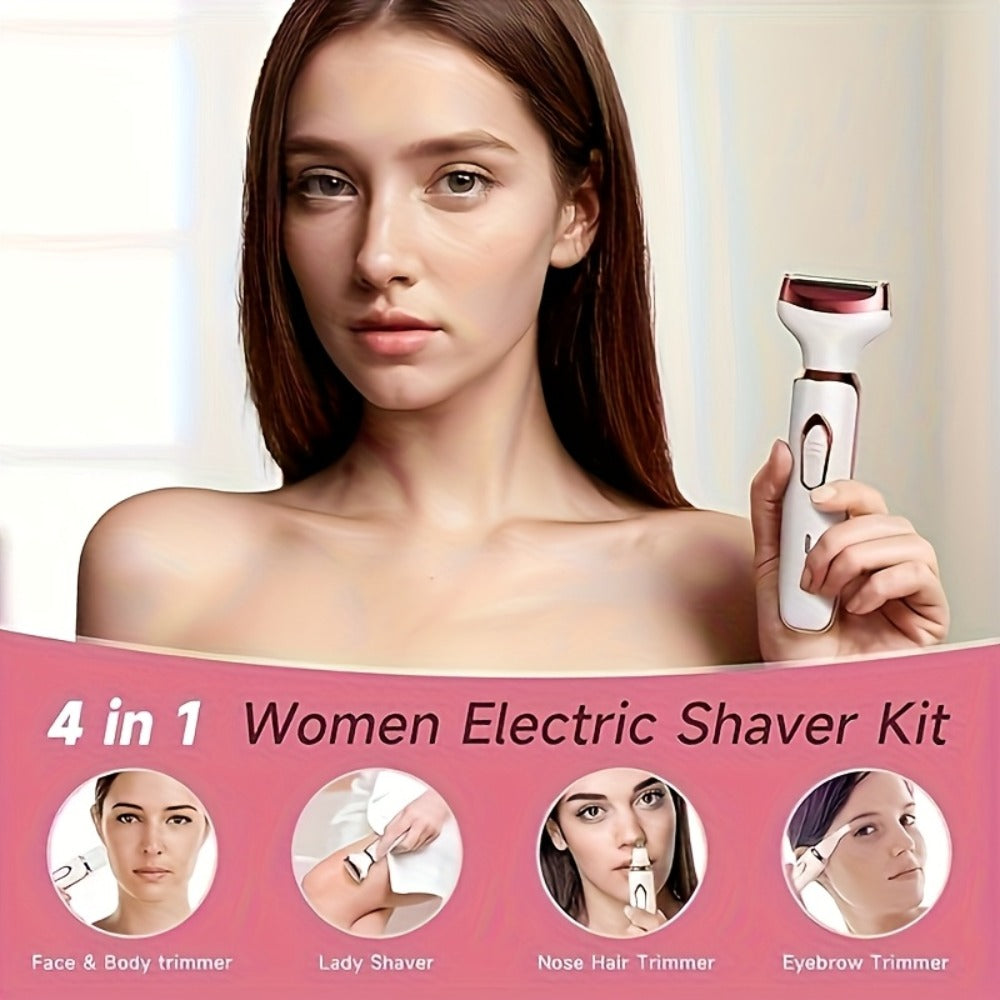 Electric Shaver for Women 4-in-1 Rechargeable Grooming Kit – Painless Hair Remover Eyebrow Trimmer Nose Hair Bikini Trimmer, Portable Body Hair Removal Face Legs Underarms, Beauty Gift for Her