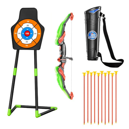 Kids Bow and Arrow Archery Set 10 Suction Cup Arrows Quiver Standing Target Safe Outdoor Toy Boys Girls Ages 3+ Birthday Christmas Holiday Gift Young Archers Green