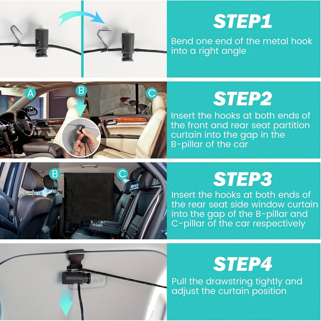 Car Curtains That Block 99% of Light, Including One Curtain for The Rear Seat Divider And Two for The Rear Side Windows, Designed for Wide Sedans And Suvs, Providing Sunshade Coverage (Set of Three Extra-Large Car Curtains)