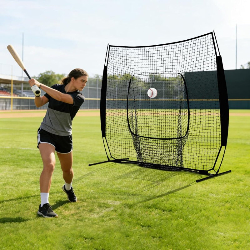 Baseball Softball Training Net 7x7ft with Arch Frame & Carry Bag - Batting & Pitching Practice for All Skill Levels, Black & Red Options