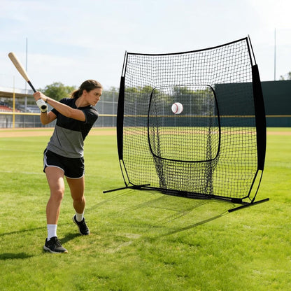 Baseball Softball Training Net 7x7ft with Arch Frame & Carry Bag - Batting & Pitching Practice for All Skill Levels, Black & Red Options