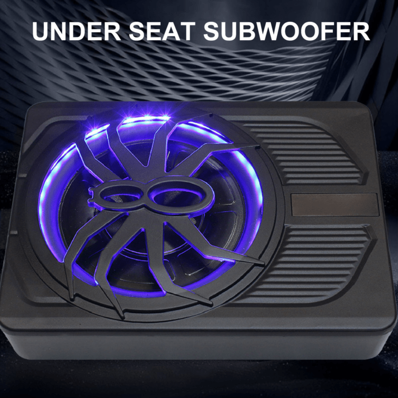 KELUNEGLO 10" 1200W Slim Under-Seat Powered Sub W/ Wiring, Built-in Amp & Blue LED, Halloween Audio, Subwoofer with Built in Amp, Subwoofer Amplificado Para Auto, Under Seat Subwoofer, Subwoofer Car Audio, 10inch Subwoofer