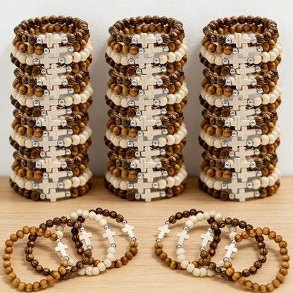 Cross Bracelets Bulk for Baptism Party Favors – 20/40PCS Vintage Ethnic Alloy Cross Pendant Woven Elastic Bracelets, Assorted Colors Christian Religious Jewelry Gifts for Kids Adults