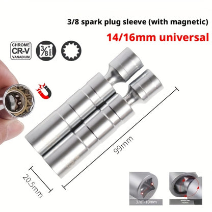 Magnetic Spark Plug Socket Set 14mm 16mm with 3/8" Drive Alloy Steel Ratchet Wrench 2-Piece Universal Spark Plug Removal Tool Kit for Car Truck Motorcycle