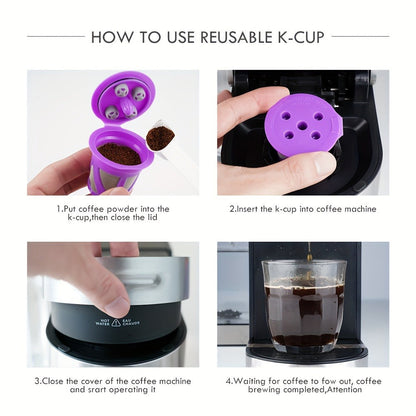 Reusable K-Cup Coffee Pods Set of 6 – Refillable Coffee Filters Compatible with Keurig K-Supreme & K-Supreme Plus, Use Your Own Ground Coffee, Eco-Friendly & BPA-Free – Black, Purple, Mixed