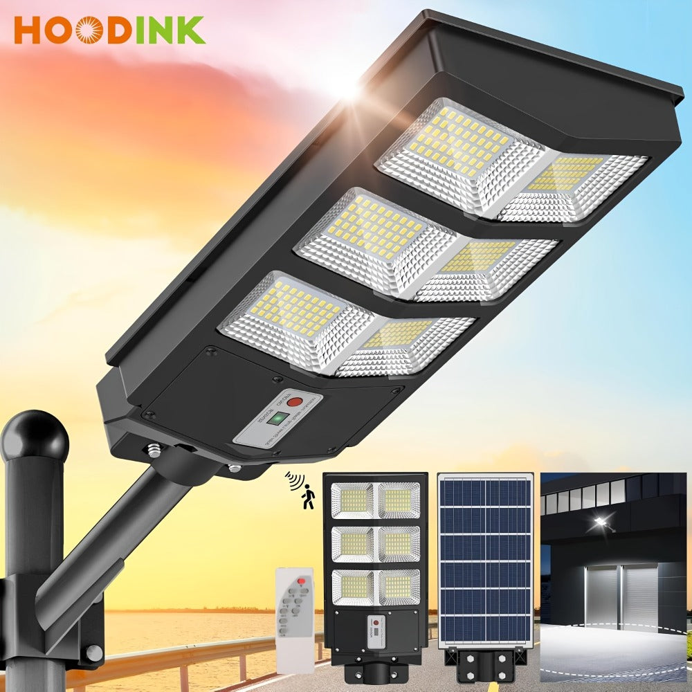 Solar Street Lights Outdoor 800 LED IP54 Waterproof with Motion Sensor – 6500K Dusk to Dawn Flood Light, Remote Control, Adjustable Brightness & Timer for Parking Lot Yard Garage Driveway Rural Area