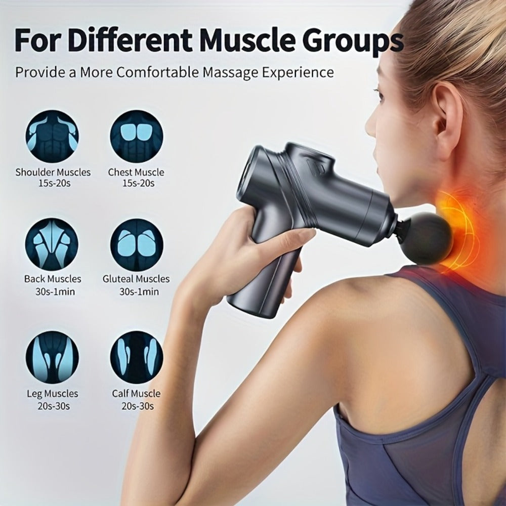 Portable Percussion Massage Gun – Ultra-Quiet Motor, 4 Massage Heads & 6 Adjustable Speeds | Handheld Deep Tissue Massager for Muscle Relaxation, Post-Workout Recovery & Full-Body Relief