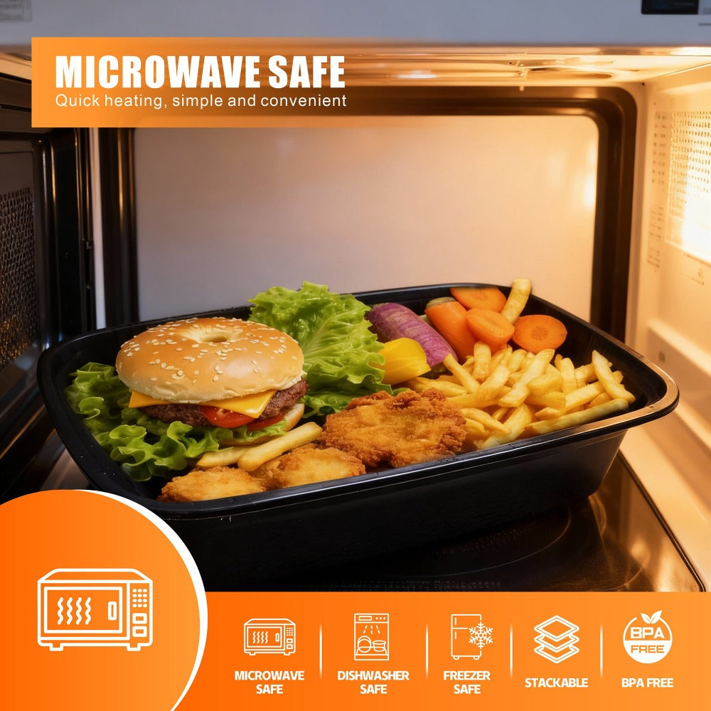 Meal Prep Containers with Lids 50 Pack BPA Free – 32oz & 38oz Stackable Disposable Plastic Food Storage Containers, Microwave Dishwasher Freezer Safe | Restaurant, Catering, Home Kitchen & Lunch Boxes