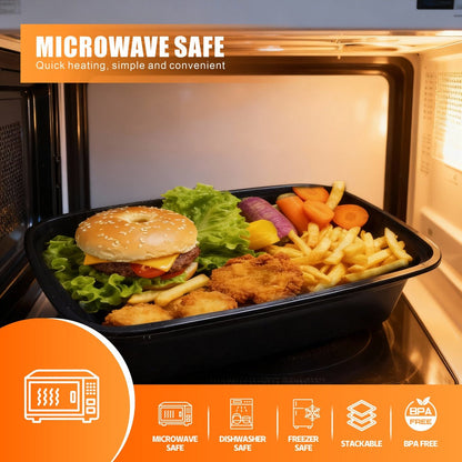 Meal Prep Containers with Lids 50 Pack BPA Free – 32oz & 38oz Stackable Disposable Plastic Food Storage Containers, Microwave Dishwasher Freezer Safe | Restaurant, Catering, Home Kitchen & Lunch Boxes