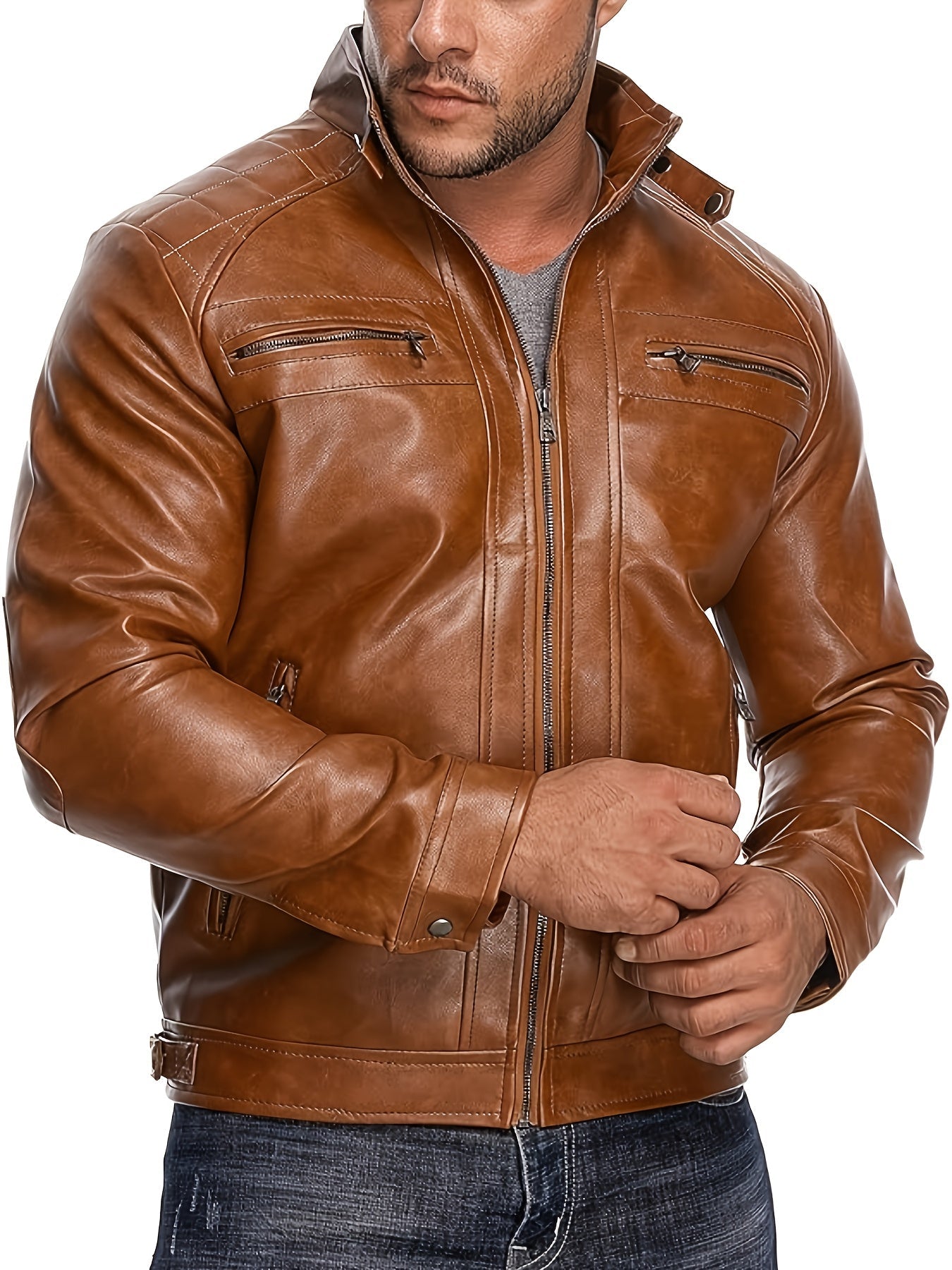 Men's Lightweight Faux Leather Pullover Coat