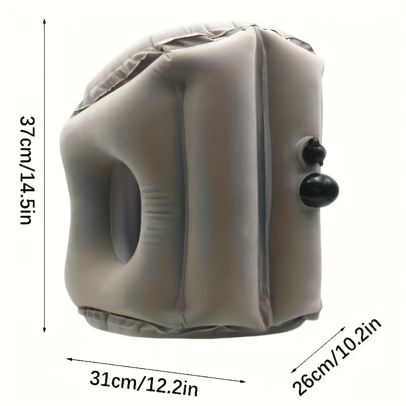 Portable Inflatable Nap Pillow - Comfortable Neck Support For Aviation, Train, Car And Office Use, Easy Nap Air Cushion, Soft Microfiber Cover, Gray