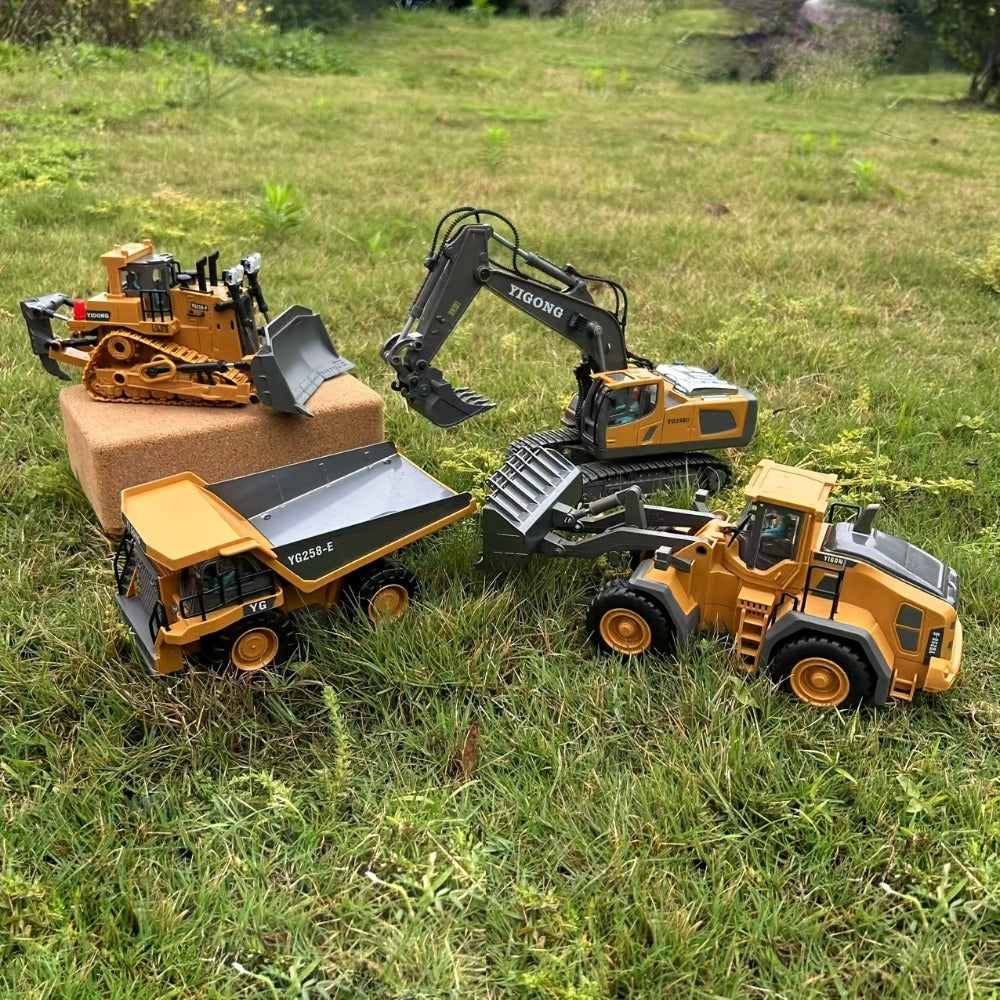 RC Construction Vehicle Set 2-in-1 & 3-in-1 – 2.4G 11-Channel Remote Control Excavator Dump Truck Forklift Bulldozer, Alloy & Plastic Engineering Toy Car Kit for Kids Boys, Birthday Christmas Gift