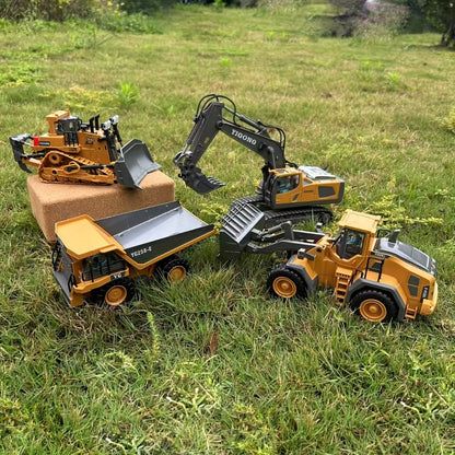 RC Construction Vehicle Set 2-in-1 & 3-in-1 – 2.4G 11-Channel Remote Control Excavator Dump Truck Forklift Bulldozer, Alloy & Plastic Engineering Toy Car Kit for Kids Boys, Birthday Christmas Gift