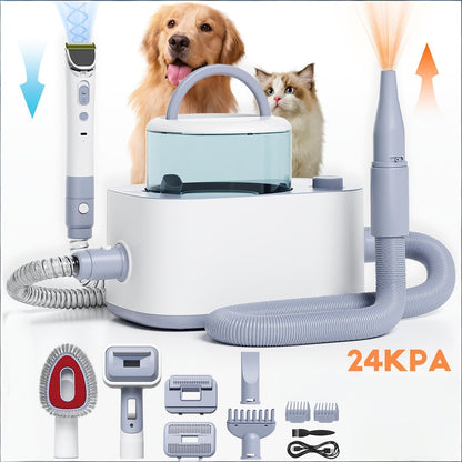 Pet Grooming Vacuum Kit 9-in-1 – 24KPa Dog Shedding Vacuum with Hair Dryer & Electric Clipper | Adjustable Speed & Temperature | 104oz Dust Bin | Professional At-Home Dog Grooming Set for All Breeds
