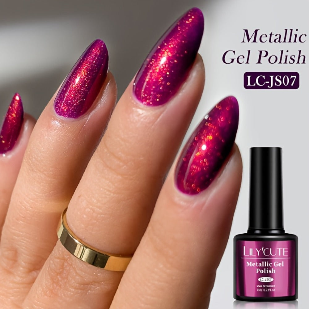 Glitter Gel Nail Polish Set 6pcs Metallic Sparkle – Liquid Glitter Soak-Off Gel in Red & Purple, LED Curable High-Shine Nail Art Kit 0.24oz Each for Salon & Home Manicure Women by LILYCUTE