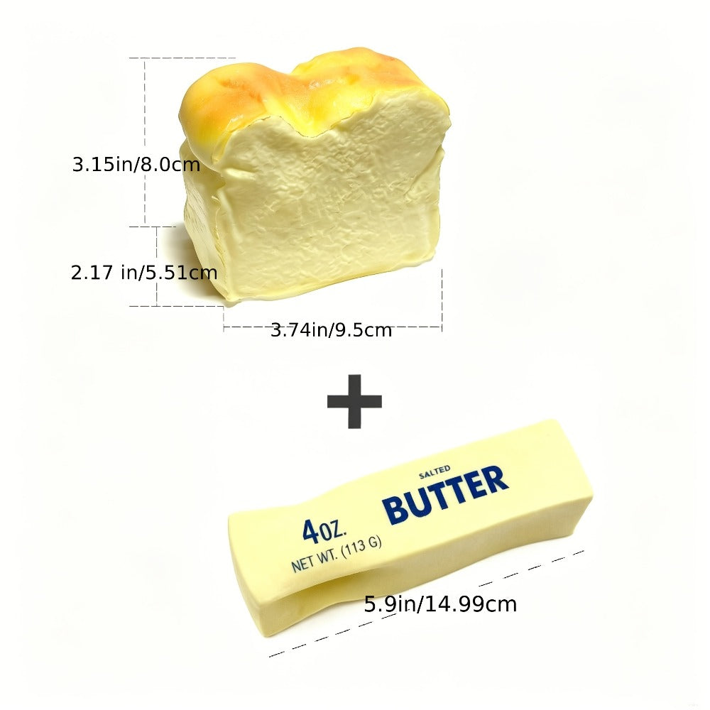 Squishy Bread and Butter Squeeze Toy Set 2pcs – Slow Rising Custard Bread Squishies with Creamy Scent, Non-Toxic Stress Relief Desk Toy & Cute Anxiety Fidget Toy for Kids and Adults
