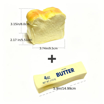 Squishy Bread and Butter Squeeze Toy Set 2pcs – Slow Rising Custard Bread Squishies with Creamy Scent, Non-Toxic Stress Relief Desk Toy & Cute Anxiety Fidget Toy for Kids and Adults
