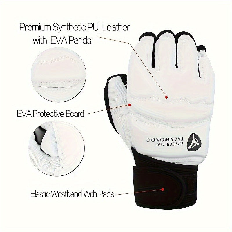Taekwondo Sparring Gear Set Half Finger Gloves Hand & Foot Protectors with Wrist Wraps & Ankle Support for Boxing Kickboxing Men Women