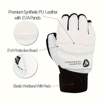 Taekwondo Sparring Gear Set Half Finger Gloves Hand & Foot Protectors with Wrist Wraps & Ankle Support for Boxing Kickboxing Men Women