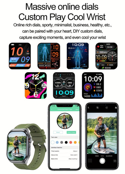 AMOLED Smartwatch 2.04" Display, Bluetooth 5.3 Calling, NFC, 530mAh Battery, Multi-Sport Modes, Voice Assistant, SOS, Menstrual & Weather Forecast, Magnetic Charging, Compatible with iOS & Android, Unisex Gift for Men & Women