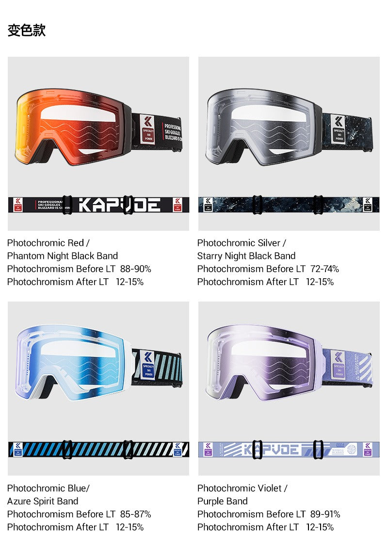 Magnetic Photochromic Ski Goggles OTG Helmet Compatible – 16-Point Magnetic Swap Lens, Triple-Layer Foam, Double Anti-Fog Dual-Layer PC 99.99% UV Protection for Men & Women, Includes Case & Bag