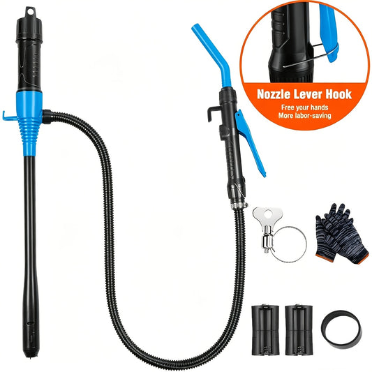 [Fuel Transfer Pump] Battery Powered Transfer Pump With Flow Control Nozzle, 2.4 Gallons Per Minute, Fuel Transfer Pump, Suitable For Gasoline, Oil, Orange/Blue, Battery Operated (Battery Not Included), Requires Assembly, Gloves Included