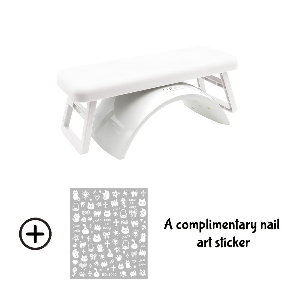 Folding Nail Armrest Hand Rest for Nail Technicians - Cushioned Wrist Support Pillow Bracket, Portable Manicure Table Stand, Professional Salon Nail Station Accessory, Pink White Purple
