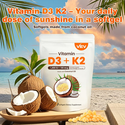 Bone Health Supplement Vitamin D3 1000 IU K2 MK-7 100mcg – 300 Softgels with Coconut Oil for Calcium Absorption, Immune Support & Heart Health – Daily Wellness Vitamins for Active Lifestyles, Men and Women