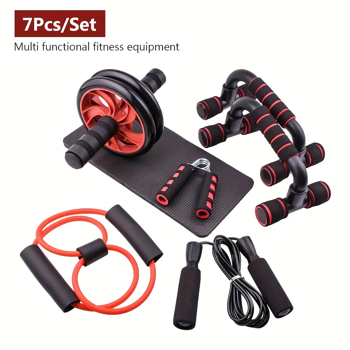7-Piece Ab Workout Set – Push-Up Bars, Ab Wheel, Mini Mat, Resistance Band, Jump Rope & Hand Gripper – Core Training Kit for Men & Women, Home & Gym Fitness Gift
