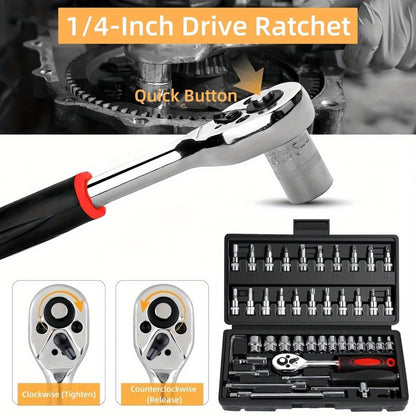 Automotive Socket Repair Tool Kit 45 / 898-Piece – 1/2-Inch & 1/4-Inch Drive Socket Set for Car Repair & Home Projects, Complete Mechanic Tool Kit, Perfect Gift for Men