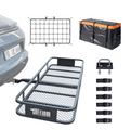60" L x 20/24" W x 6" H Hitch Mount Cargo Carrier Folding Rack, 500lbs Heavy Duty Trailer Steel Luggage Basket with Waterproof Cargo Bag, Straps, Net & Stabilizer for Camping Travel