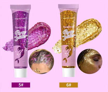 Face Body Glitter Gel Set 30 Pieces — Colorful Shapes Mermaid Sequin Stars Hearts, Transparent Gel Base, Skin-Safe Shimmer Makeup for Festivals, Raves, Halloween, Cosplay & Parties